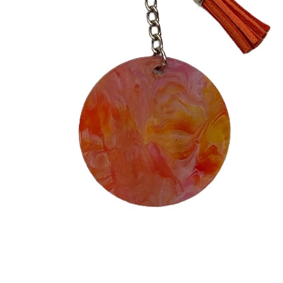 Handmade Fluid Art Red Gold Pink Swirl Keychain Bag Charm Tassel Unique Gift - Picture 4 of 12